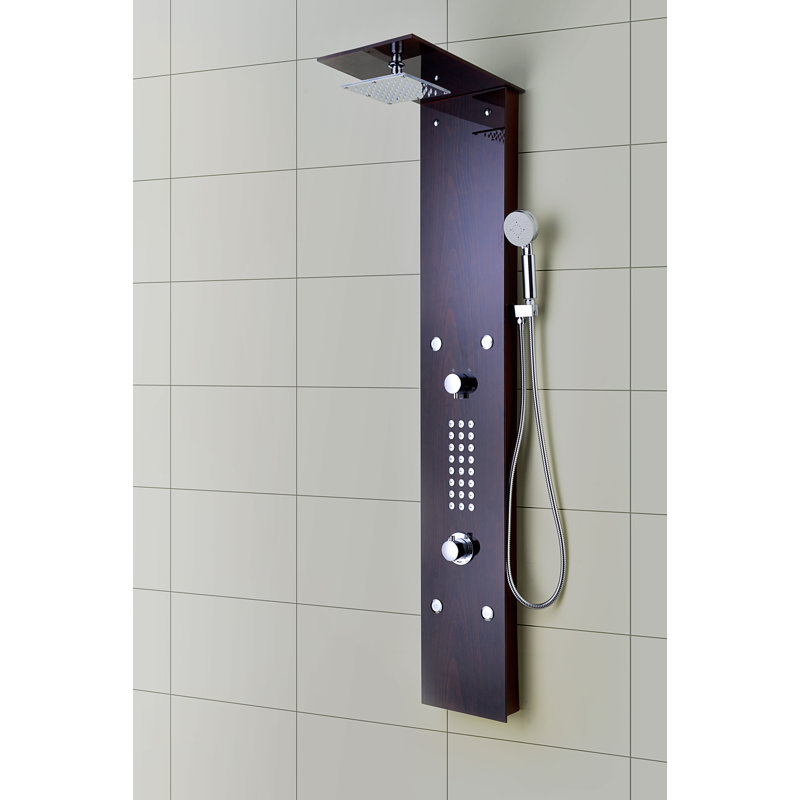 Mahogany and Chrome 61'' Adjustable Shower Panel with Body Jets