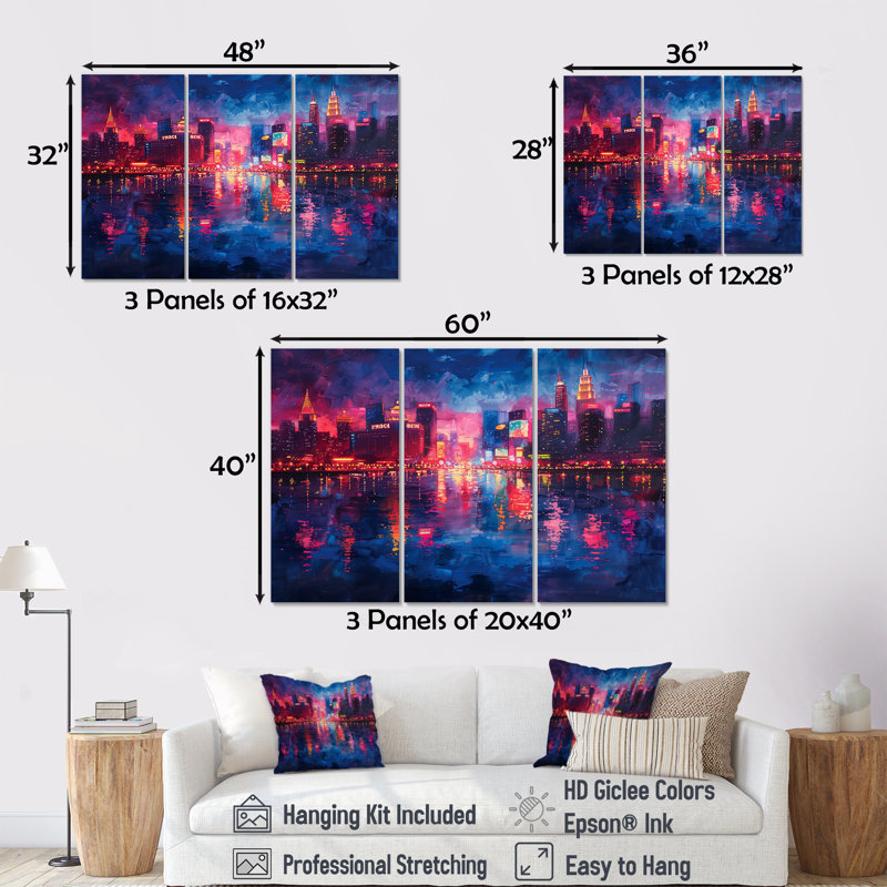 Rose, bleu, néon et nuits Casinos II - Casinos, Toile tendue, H 28 po x l 36 po