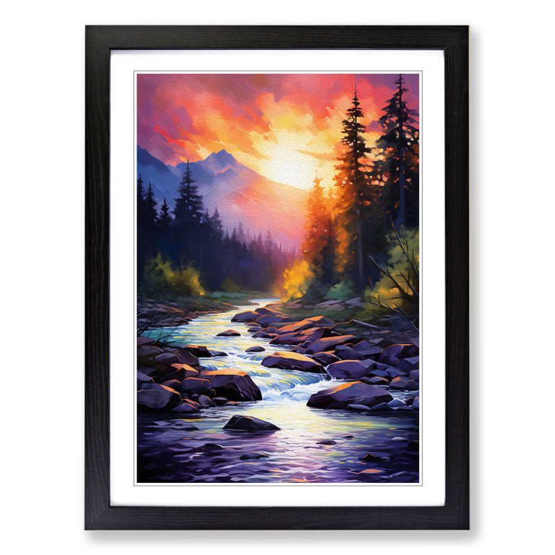 River Impressionism No.2 - Single Picture Frame Print on Wood, 64cm H x 46cm W x 2cm D, Black