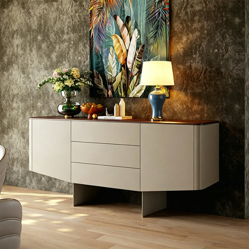 Armoire d'appoint de style italien de luxe, 35.43" H x 78.74" W x 17.72" D, Beige/Walnut