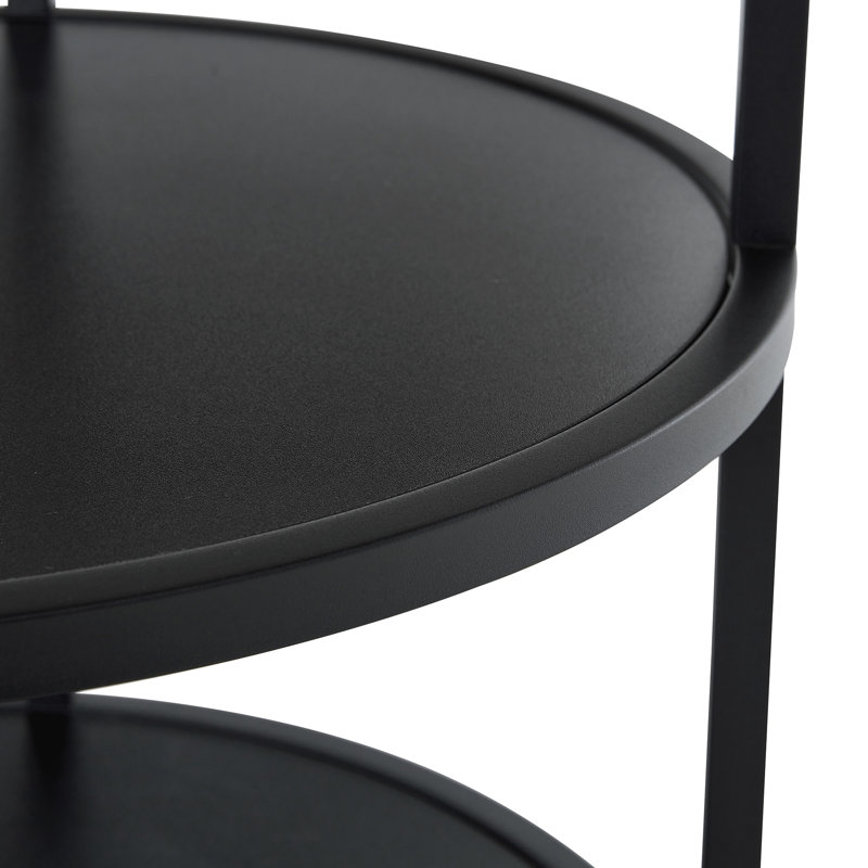 Table de salle à manger circulaire de 47,3 pouces de diamètre avec épissure moderne - rangement à double couche, conception en bois et en diagonale noire en forme d'éventail, interprétant l'esthétique et la fonctionnalité de la maison.