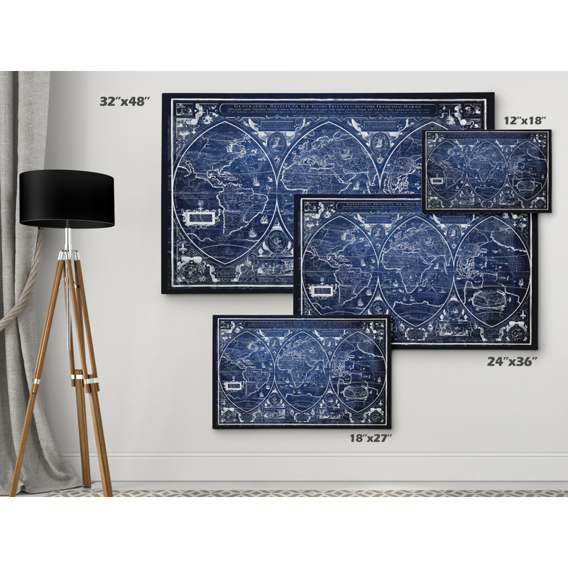 « rétro carte du monde iii », impression, H 32 po x l 48 po x P 1,5 po, Toile tendue