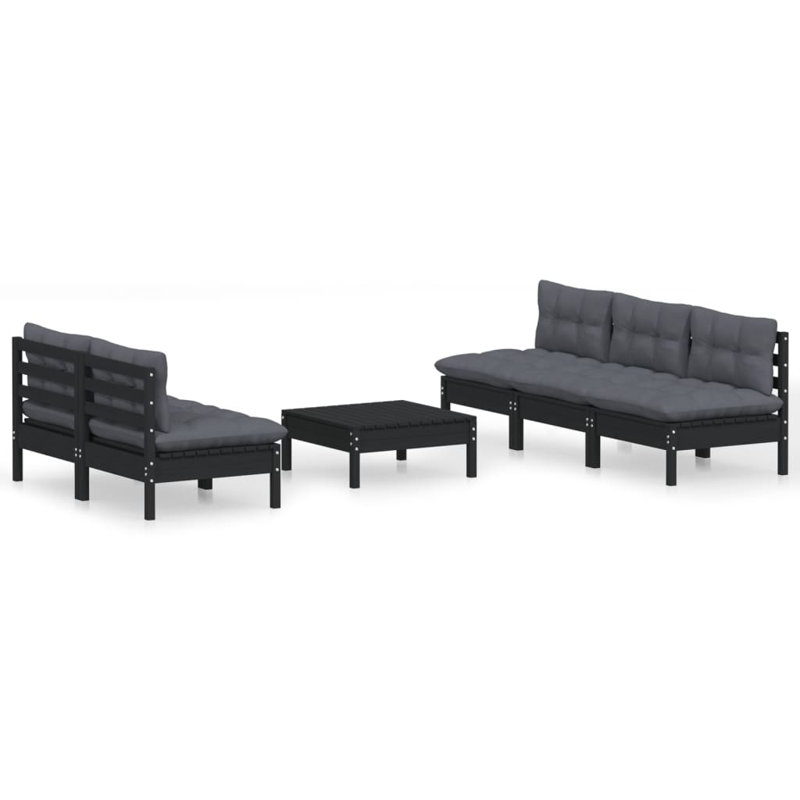 Javonna Solid Wood 6 - Person Seating Group with Cushions, Black, Grey