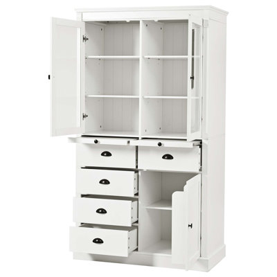 Vintage 72''H Kitchen Pantry, 40''X20'' Widen Display Storage Cabinet With Glass Doors, Coffee Bar Cabinet With Drawers And Shelves For Dining, Living Room, And Kitchen