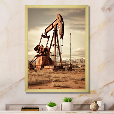 " Modern Sepia Drilling Rig Field "