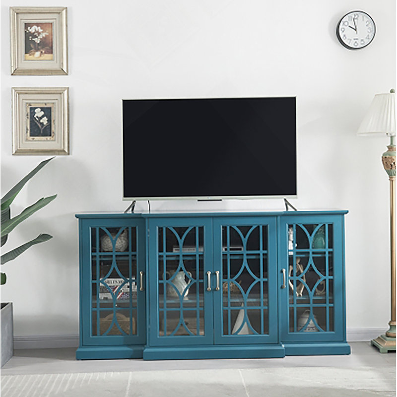Meuble télé 63 po, buffet, armoire de rangement, bleu sarcelle
