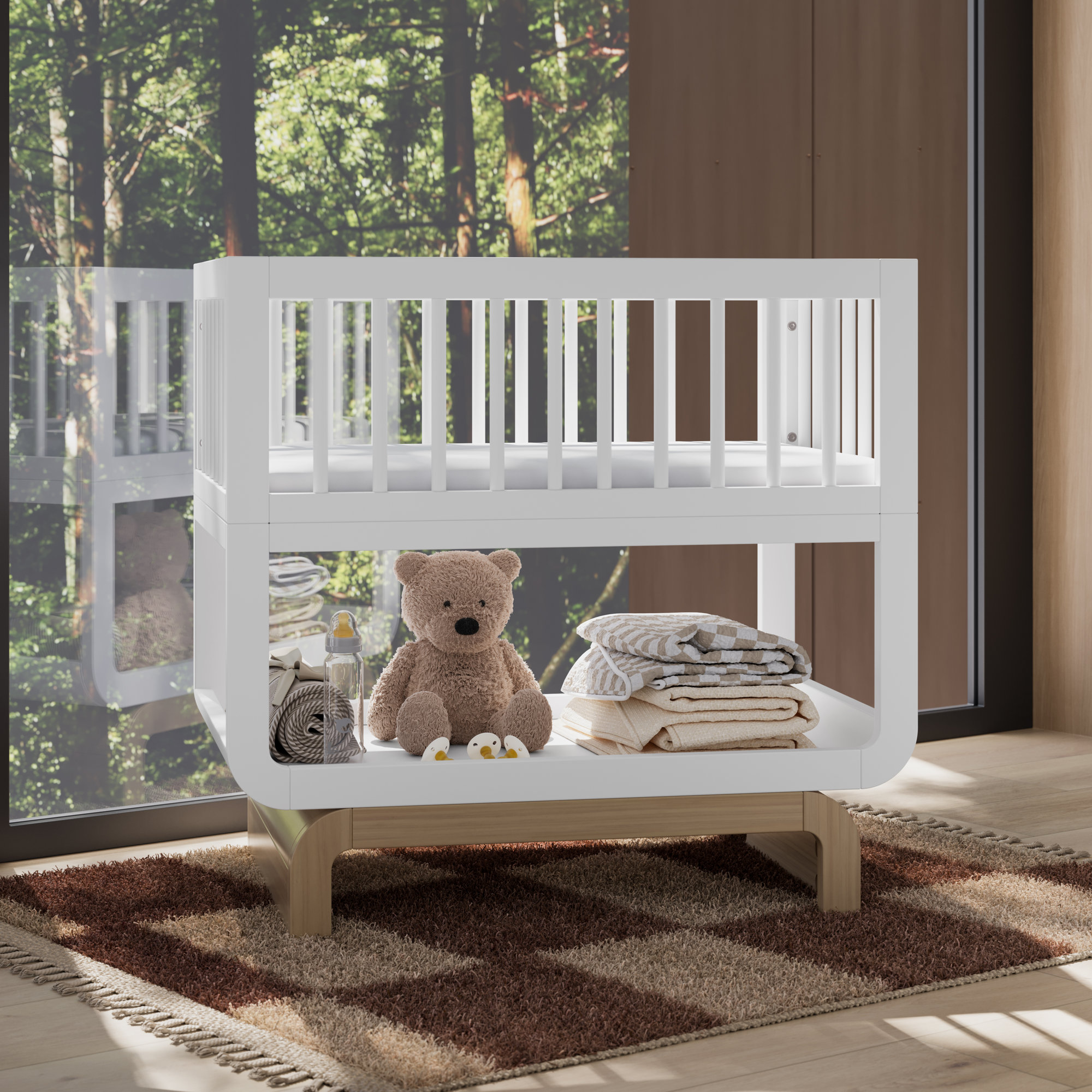Storkcraft Santorini Deluxe 3-in-1 Convertible Bassinet, White/Driftwood