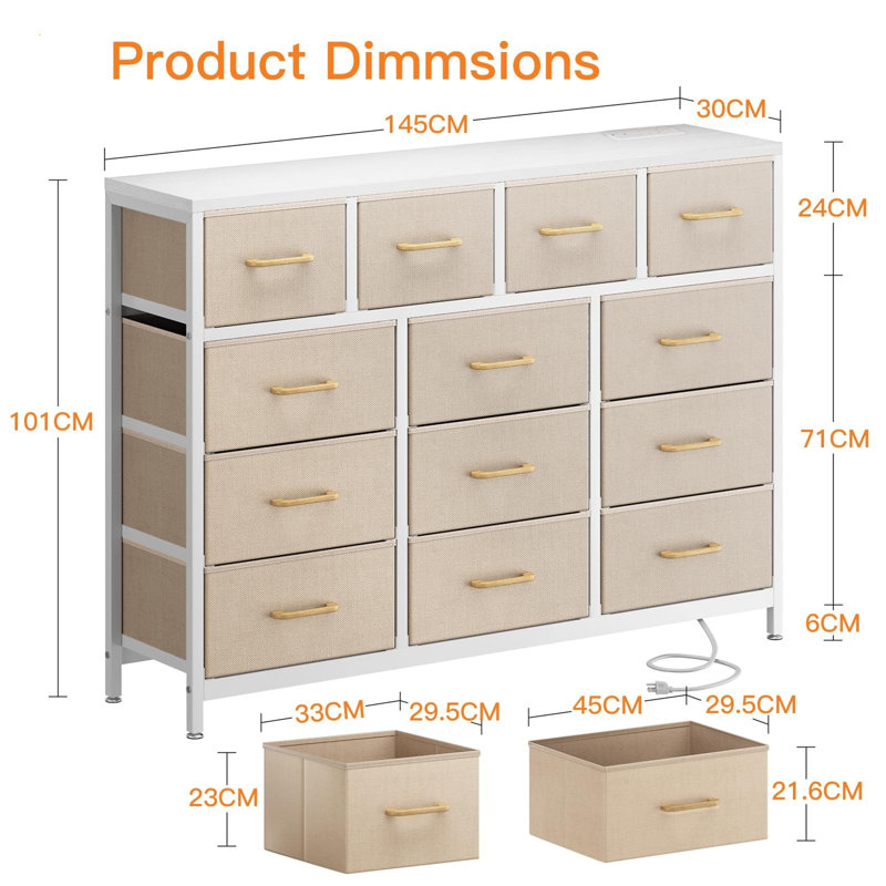 Aleysia Metal 13 - Drawer Chest of Drawers, Beige