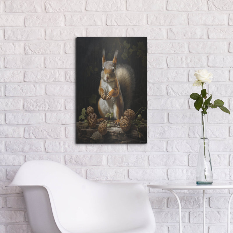 Art mural luxueux «Grey Squirrel With Berries» par Momart, 16 po x 24 po, H 24 po x l 16 po