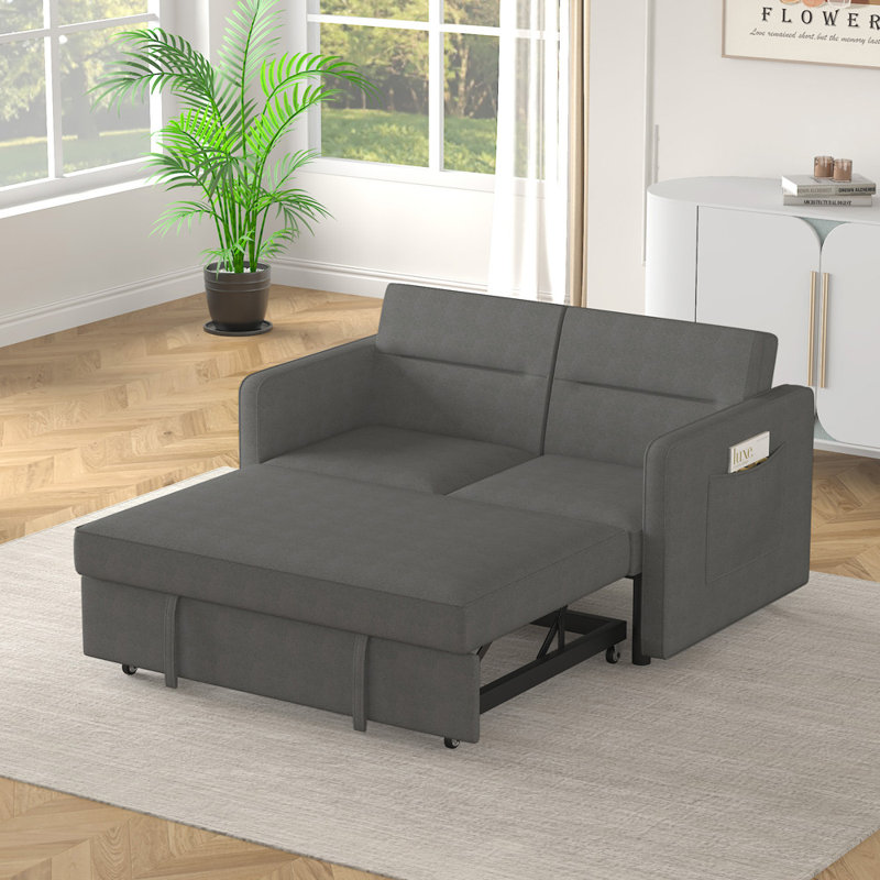 Causeuse-lit escamotable 54,5 po - Dossier réglable, Lin gris foncé