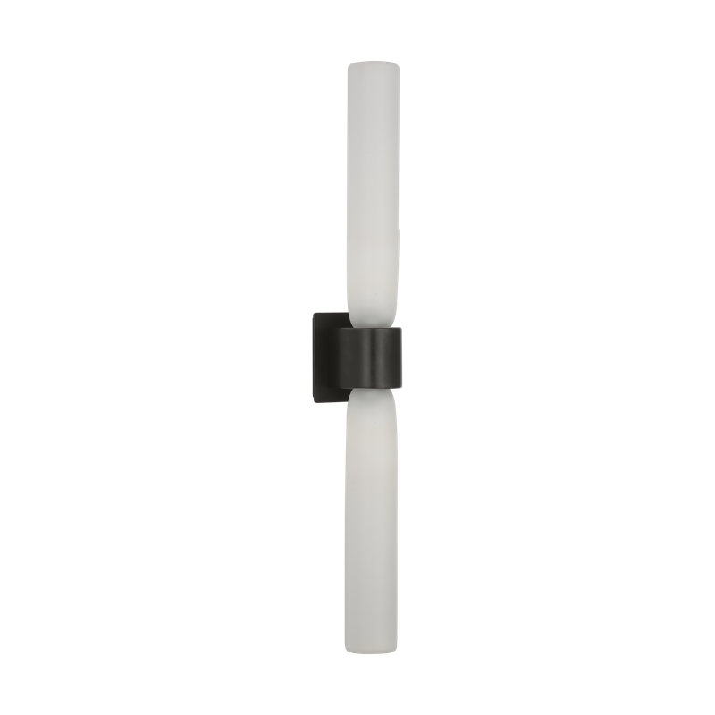 Kelly Wearstler Volver 2-light Large Double Sconce in Bronze with Clear Etched Glass shade, Bronze, 28.9" H x 3.7" W x 4.5" D