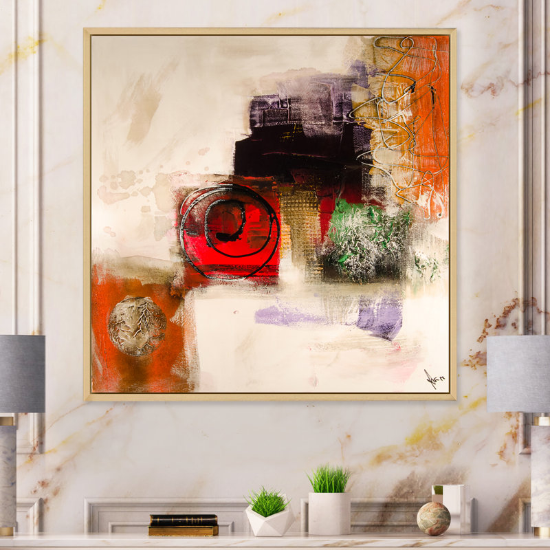 «Abstract Energetic Color Dance II», reproduction de cadre photo sur toile, H 16 po x l 16 po x P 1 po, Cadre flottant brun