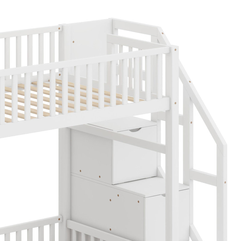 Compact Floor-Level Bunk Bed With Sturdy Ladder And Functional Under-Bed Storage, White