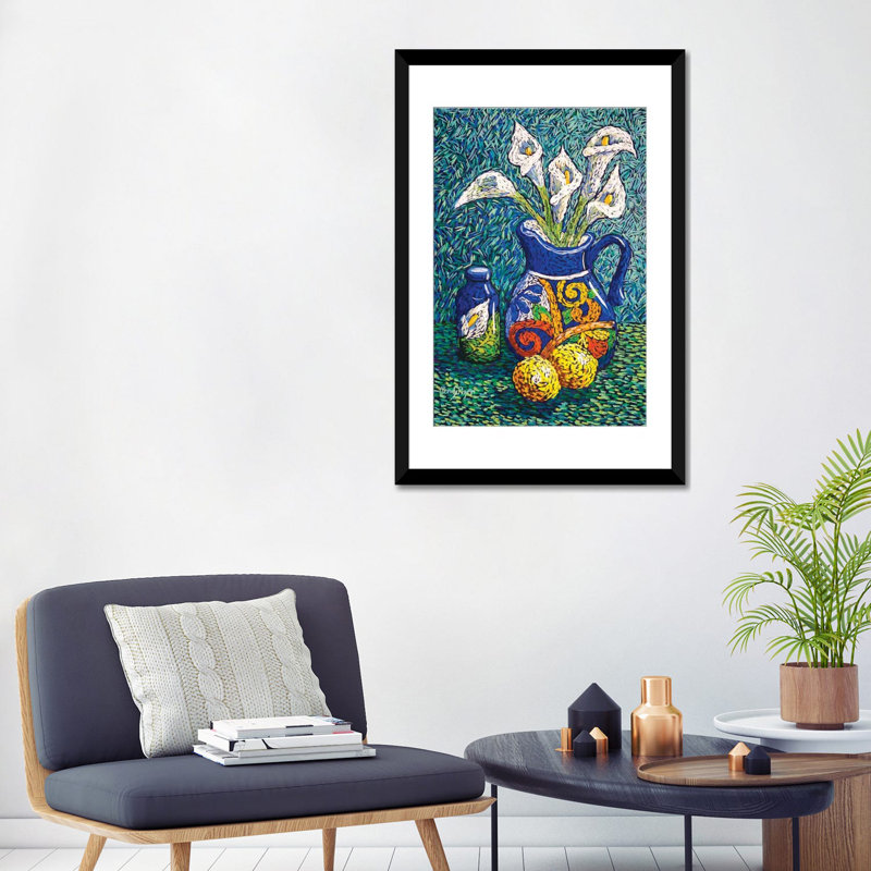 Talavera et lis, Papier d'art encadré noir, H 32 po x l 24 po x P 1 po