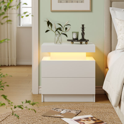 Table de chevet moderne avec lumière DEL et 2 tiroirs