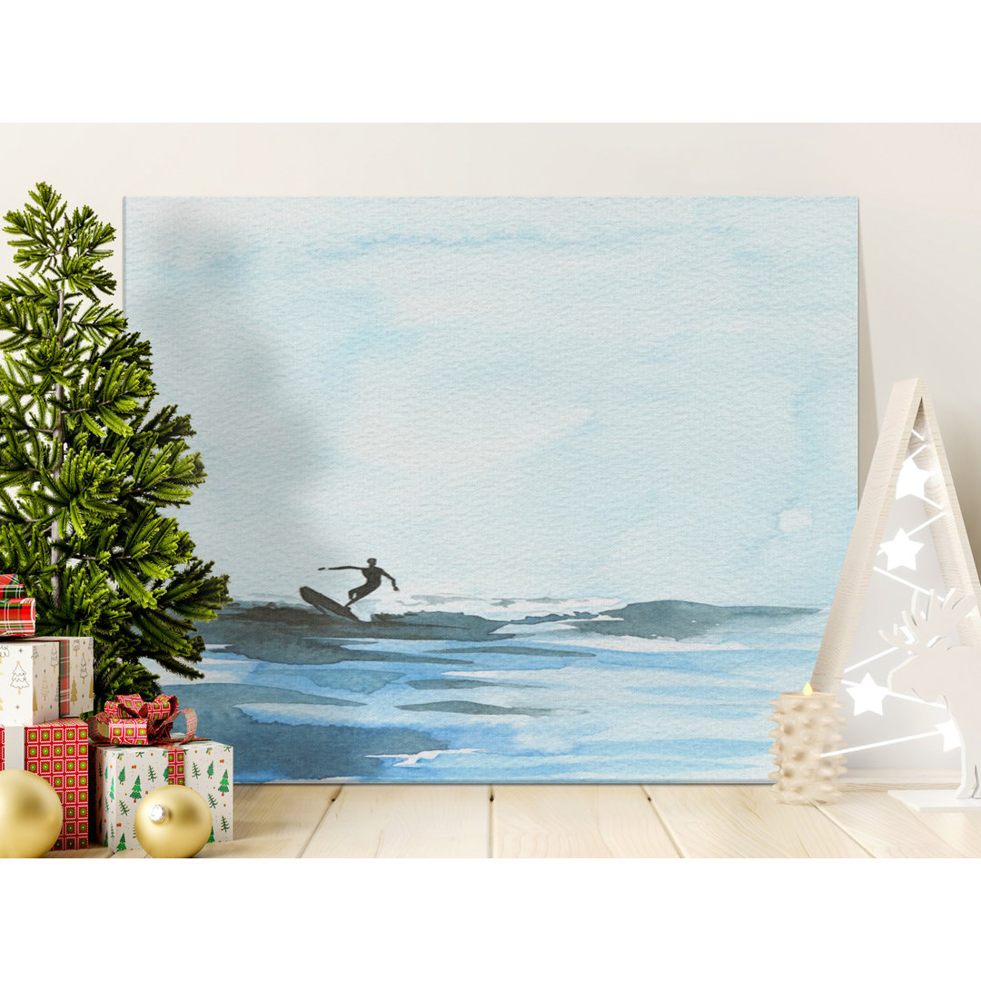 Surfing Canvas Wall Art, Watercolor Ocean Scene, Gallery Wrapped, Ready to Hang Print, Modern Decor, Archival Quality, Surfer Gift Idea