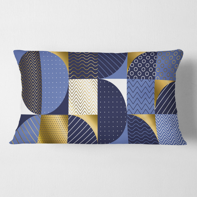 Coussin lombaire rétro de luxe en or et bleu IV - Luxury Waves IV