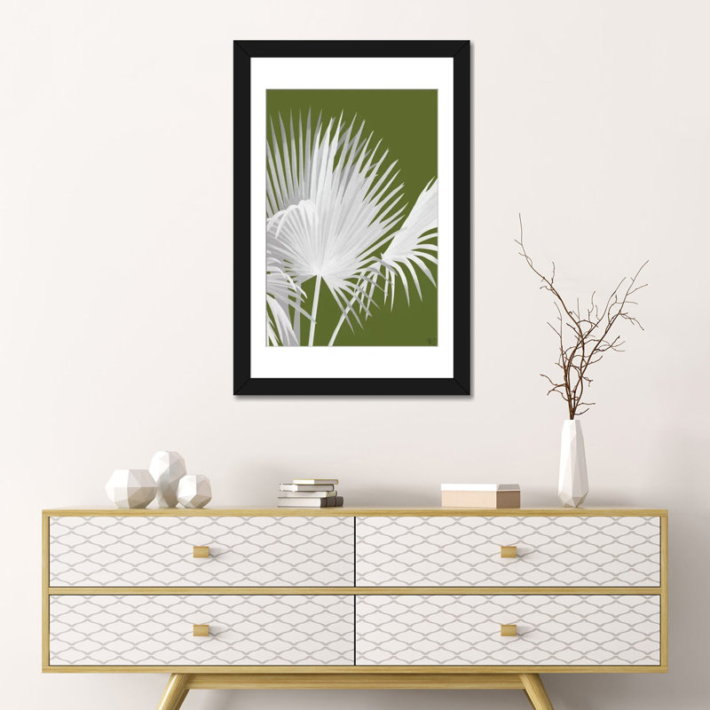 «Fan Palm IV», impression sur toile, H 24 po x l 16 po x P 1 po, Papier d'art encadré noir, Blanc