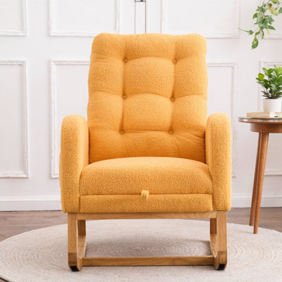 Yellow Plush Rocking Chair with Footrest - High Back Comfort for Living Room, Bedroom, or Nursery