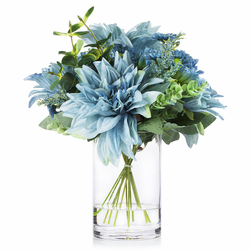 Silk Dahlia Arrangement in Vase, Blue