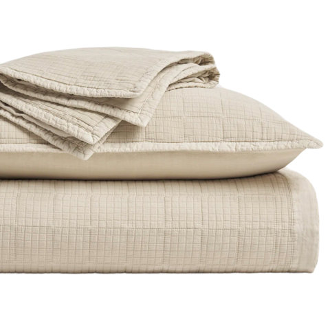 Beige grid-patterned bedding set