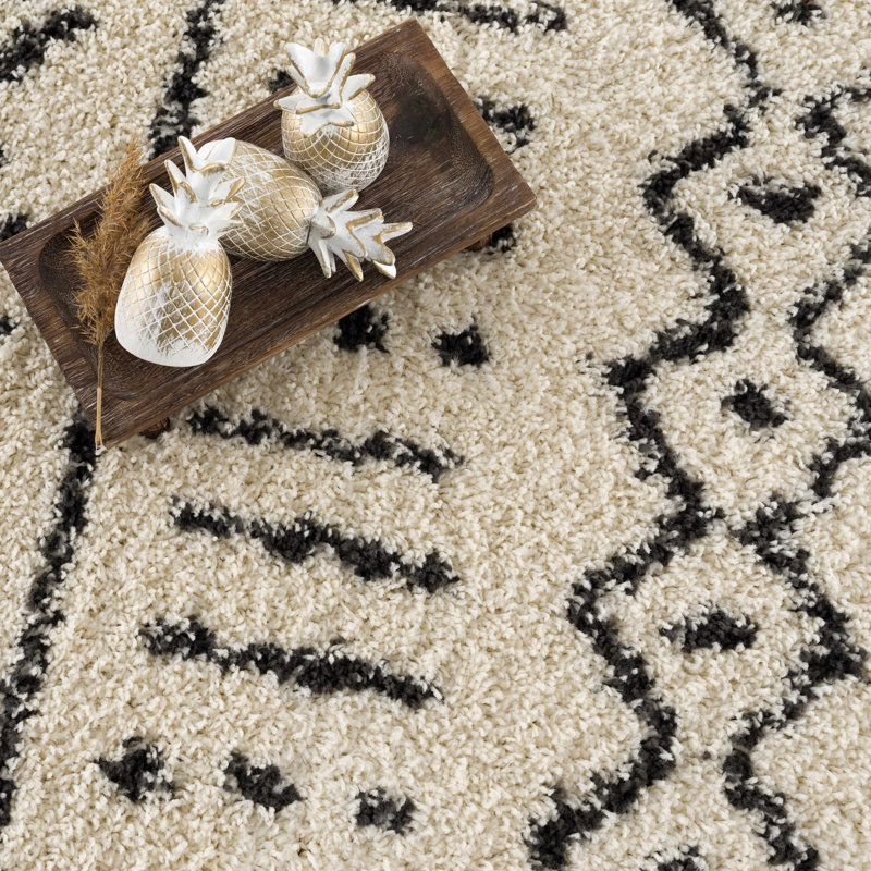 Tapis beige / noir Adein, Rond 7 pi 10 po