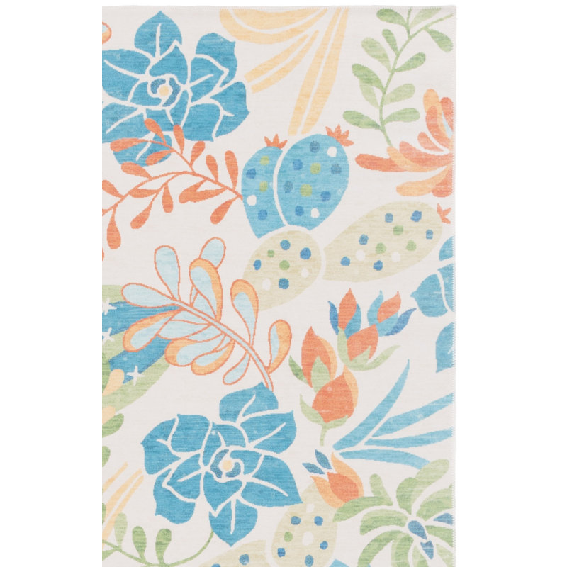 Meenakshi Performance Machine Washable Floral Rug, Rectangle 9' x 12'