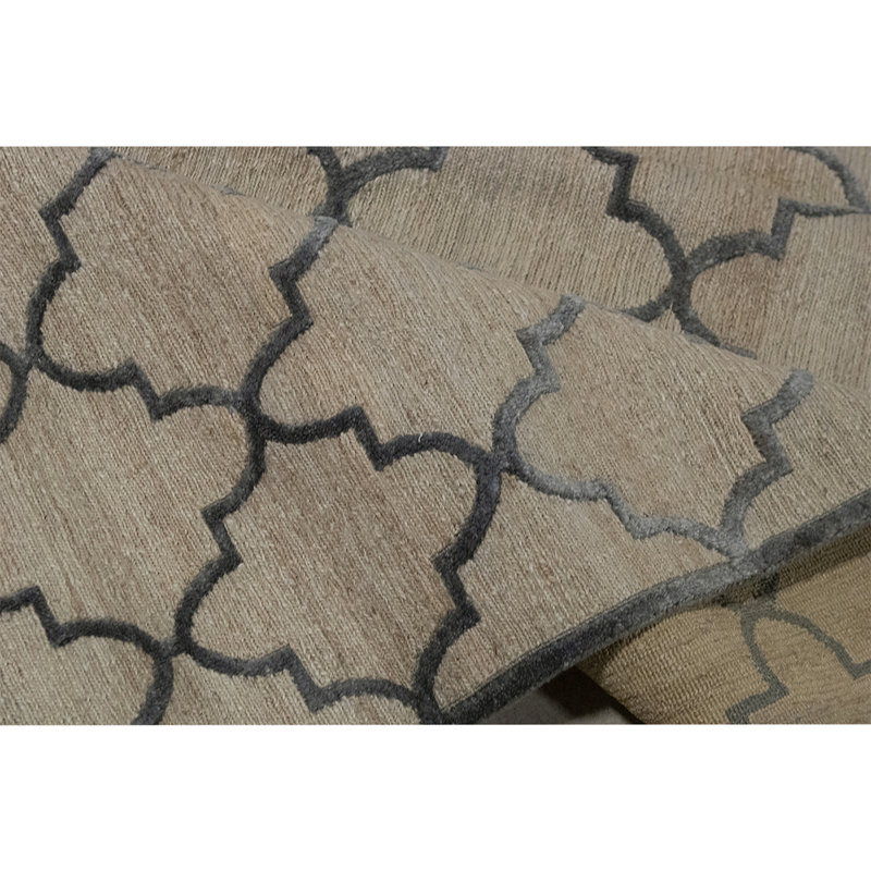 Tapis brun / noir en viscose noué à la main de conception unique 8 pi x 9 pi 10 po