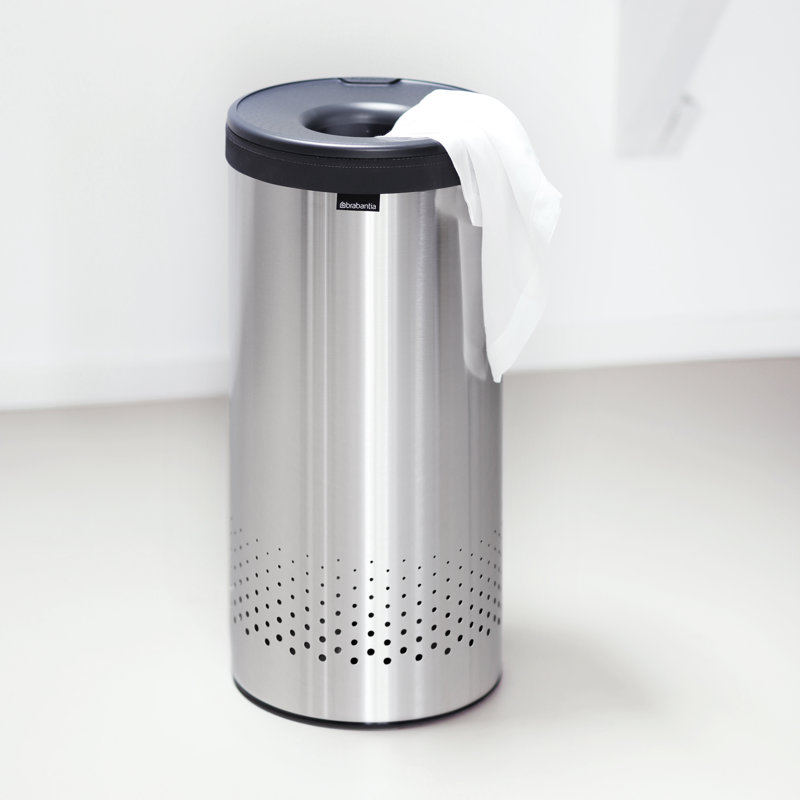 Brabantia Laundry Bin, 67 cm H x 39.6 cm W x 39.3 cm D, Matt Steel / Dark Grey