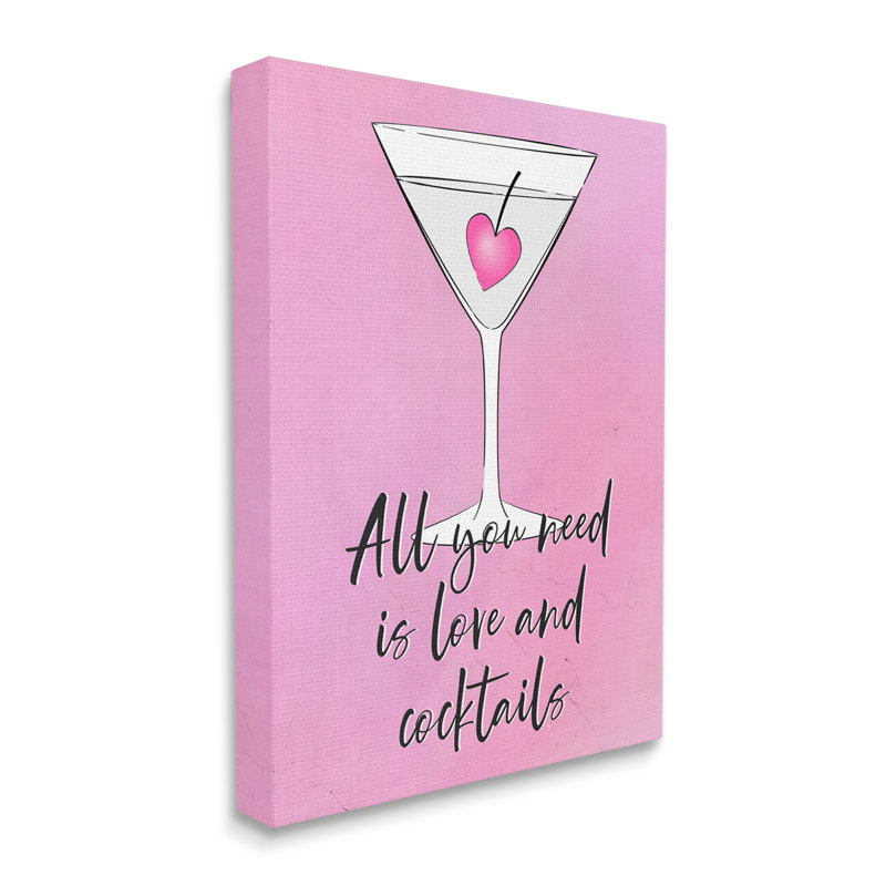 «Love And Cocktail Pink Martini», impression sur toile, H 20 po x l 16 po x P 1,5 po