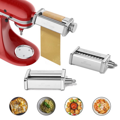 Ensemble de pâtes 3 pièces pour batteurs sur socle KitchenAid, ensemble de rouleaux à pâtes en acier inoxydable et coupe-spaghetti et fettuccine par GVode