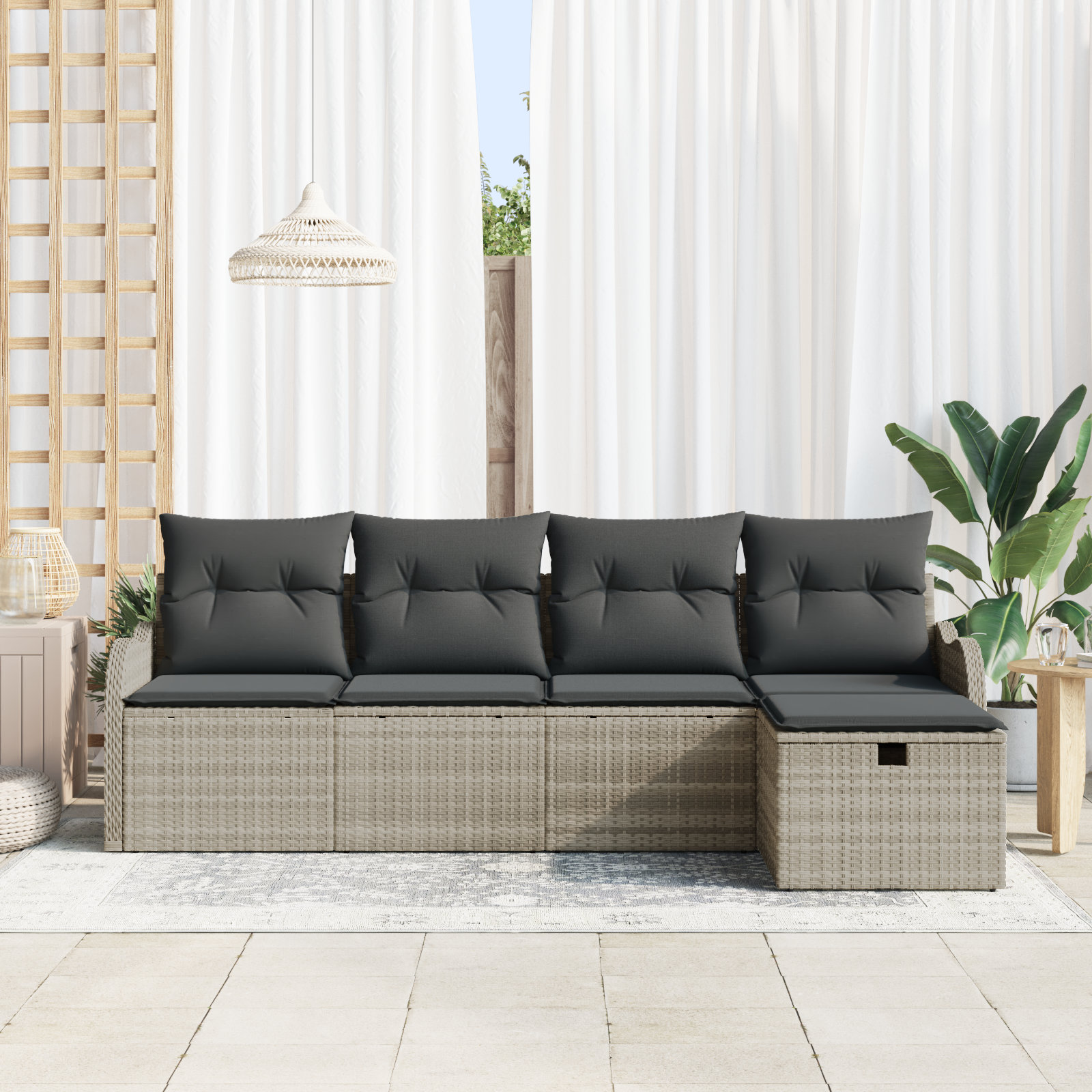 17 Stories 5 Piece Garden Sofa Set With Cushions Light Grey Poly Rattan ...