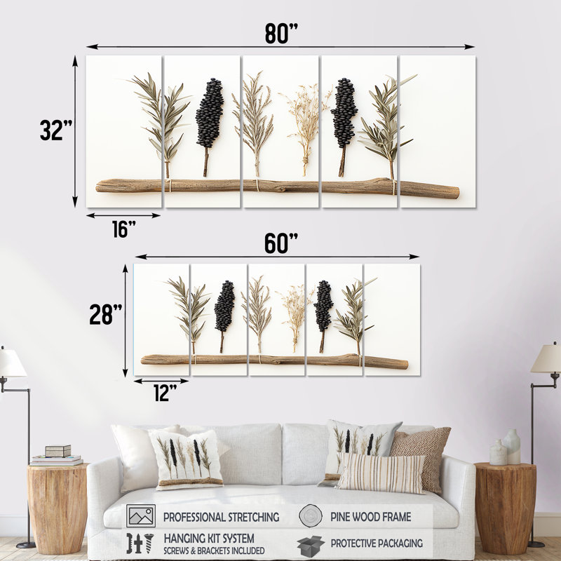 Art mural rétro 5 pièces Botanica Herbs III - Herbs, H 28 po x l 60 po