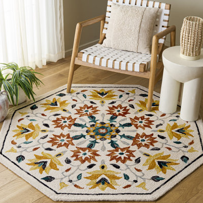 Tapis de jardin 382 tufté à la main, 85 % laine, 15 % coton, à motifs floraux