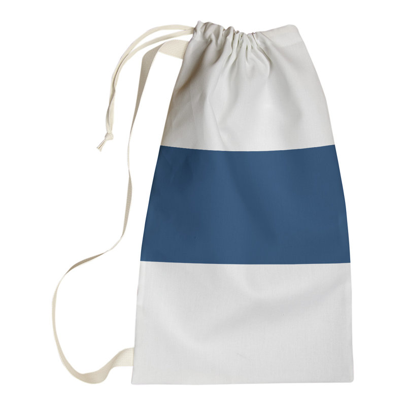 Fabric Laundry Bag with Handles, Large ( 36" x 28" x 1.5"), White/Navy Blue/White
