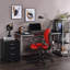 Bureau noir et argent avec tablettes de rangement à base traîneau et barre d'écriture moderne pour le bureau