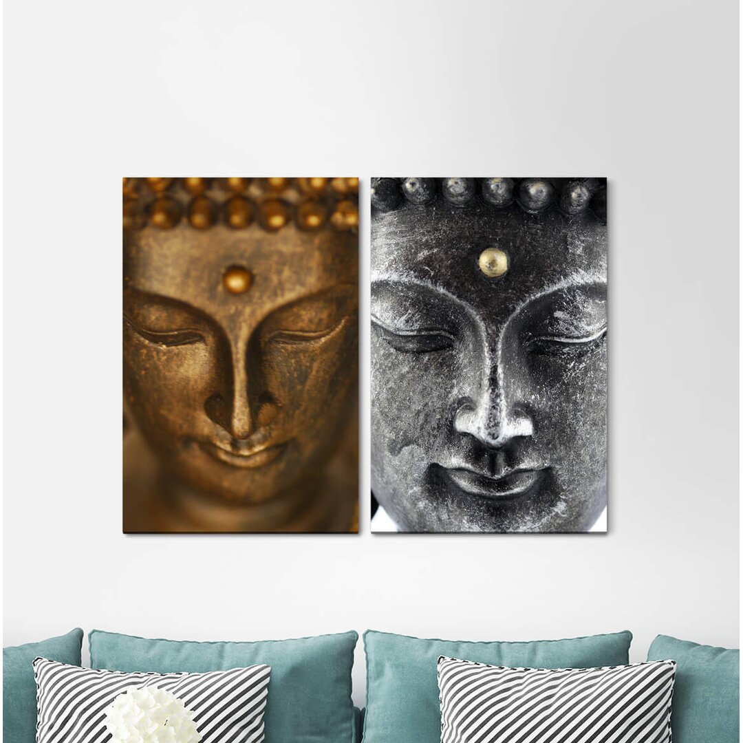 2-tlg. Leinwandbilder-Set - Fotografie „Buddha Head Statue Buddhism Meditation Mindfulness Positive Energy”