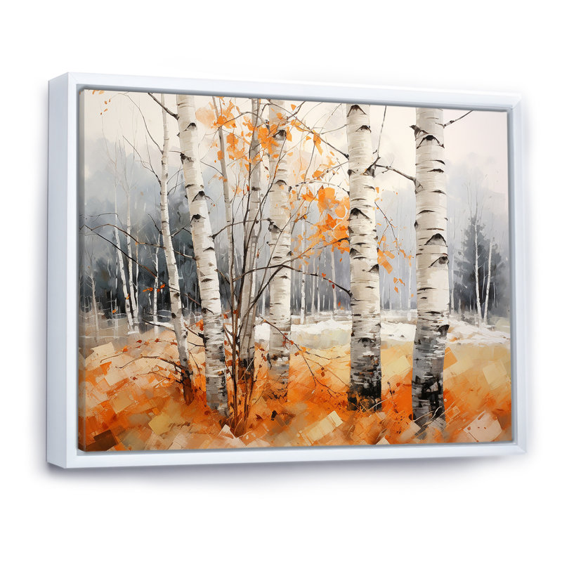" Orange Brich Wood In Winter II ", White Floater Frame, 16" H x 32" W x 1" D