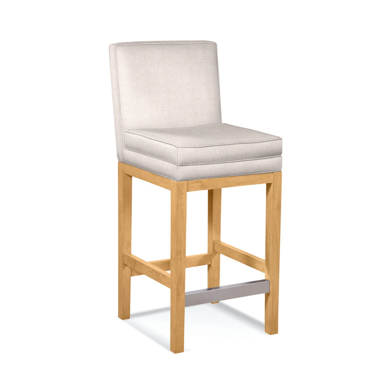 Upholstered Stool, White Sugar Performance; 0863-91, Brass Finish