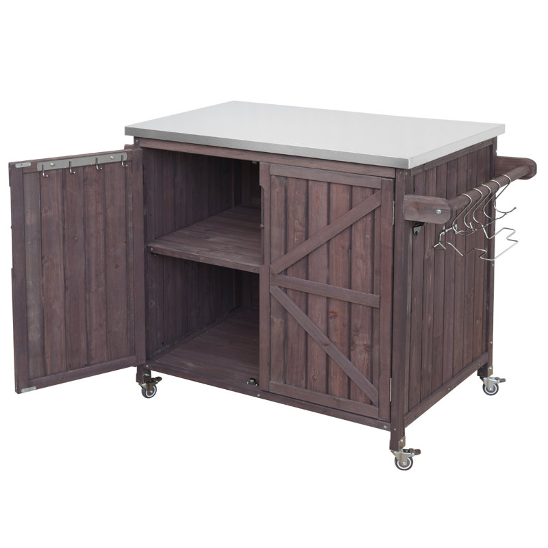 Chariot de barbecue extérieur avec tablette latérale, Brun