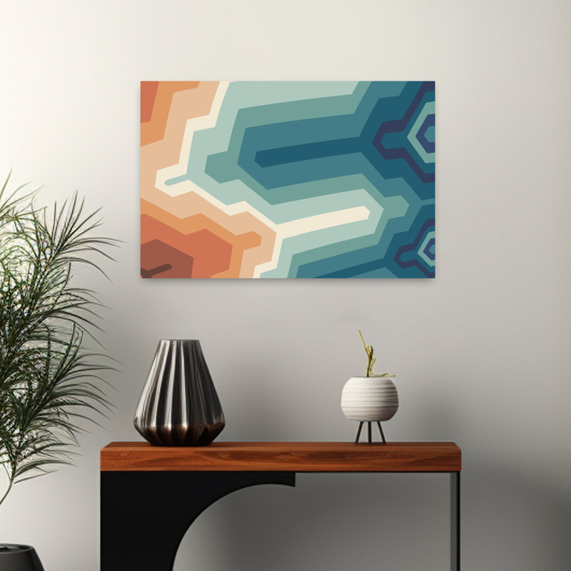 Funky Geo II, art géométrique côtier abstrait moderne, H 16 po x l 24 po