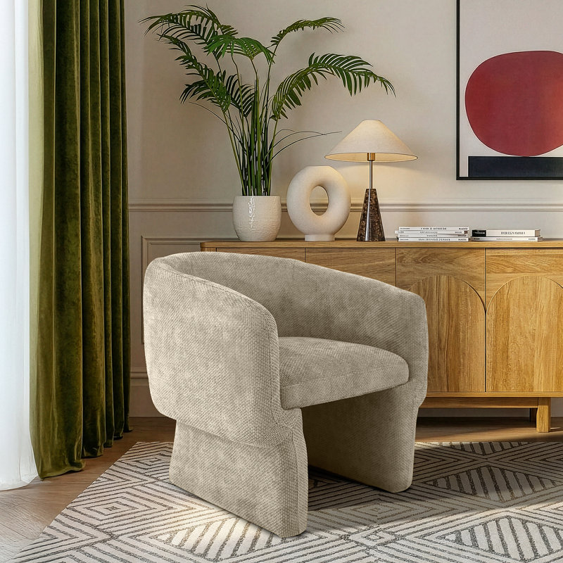 Méridienne moderne avec profil arrondi et tissu chenille Yonkers, Brun fossile