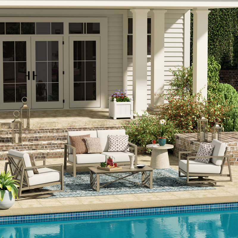 Hamarto 4 Person Aluminum Conversation Seating Group With Olefin Cushions