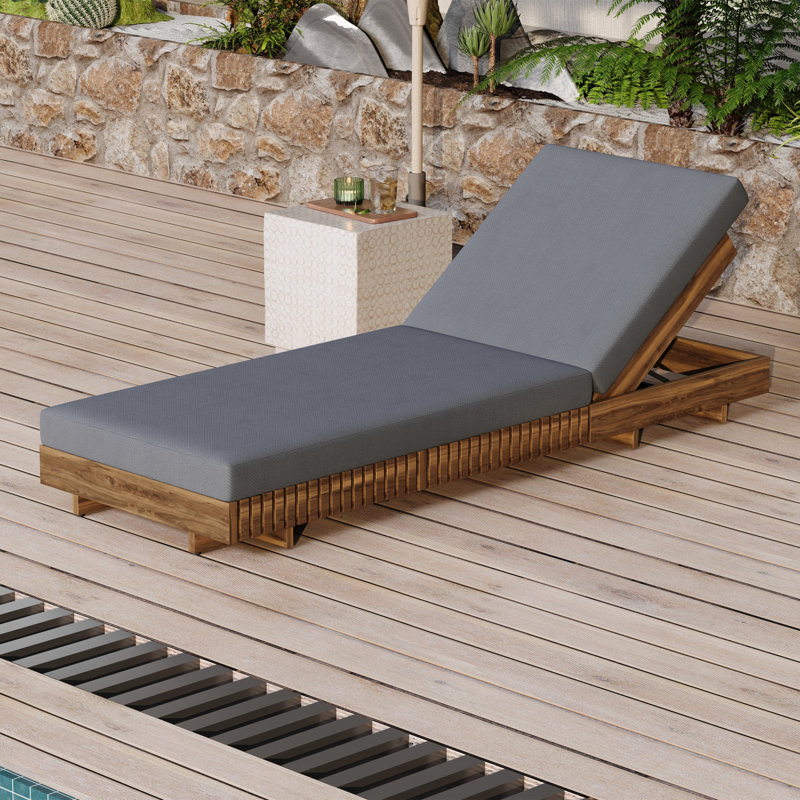 Ensemble de chaises longues en bois d'acacia massif avec COUSSIN LUNGE (gris foncé) - Version crème assortie disponible
