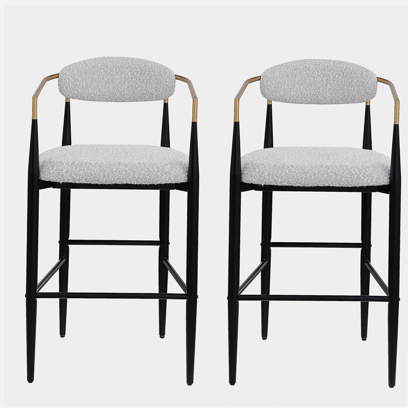 2 ensembles de tabourets de bar, avec tabourets pour îlot de cuisine à dossier, pieds en fer, Noir, Ourson blanc