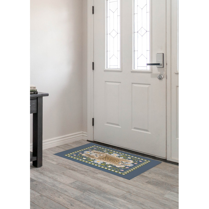Dormer Lying Leopard Flowers Blue Indoor Doormat, Slate, 24" W x 36" L