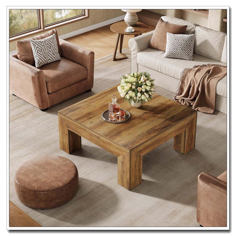 Farmhouse Square Coffee Table with Ample Functional Surface Area