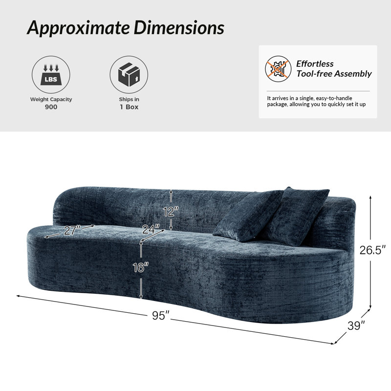 Canapé Eliseo Boneless L 94,5 po, Bleu ardoise