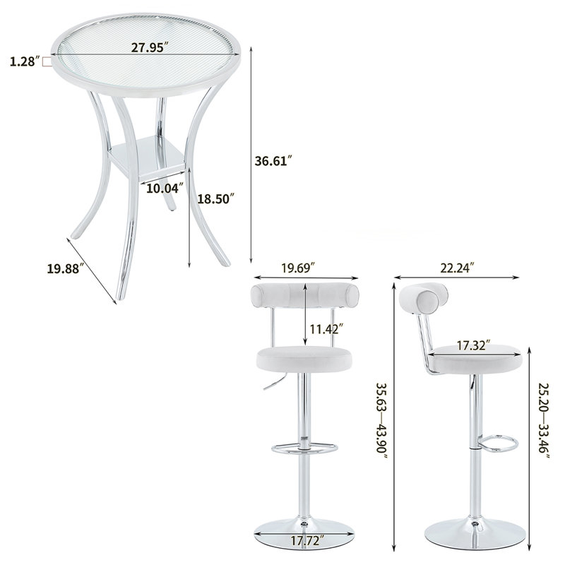 Glass Top Dining Set, Gris, Argent