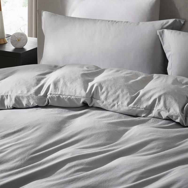 Ensemble de housse de couette prélavé, Gris clair, Housse de couette pour grand lit et 2 taies décor